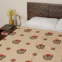 Fabindia Red & Cream-Coloured Floral AC Room Single Bed Dohar image 4