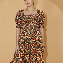 Honky Tonky Women Floral Printed Puff Sleeve Fit & Flare Dress-image-21