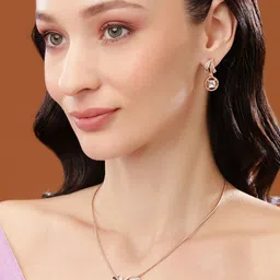 Estele Rose Gold Plated Palm Tree Designer Pendant Set with Crystals image 1