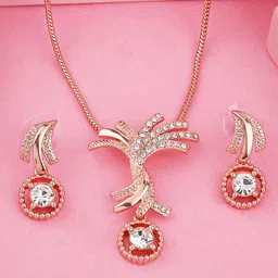 Estele Rose Gold Plated Palm Tree Designer Pendant Set with Crystals image 3