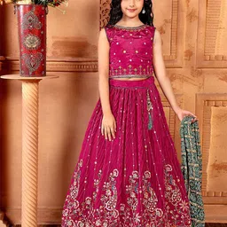 ODETTE Girls Embellished Sequinned Ready to Wear Lehenga & Blouse With Dupatta-picture-39