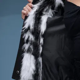 bebe Soft Romance Self-Checked Spread Collar Faux Fur Overcoat image 4