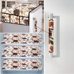 E-Retailer 5Pcs White & Brown Printed Waterproof 3-Layered Refrigerator Covers-picture-19
