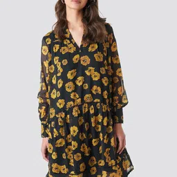 Roadster Poly Rayon Floral Knee Long A Line Dress image 3