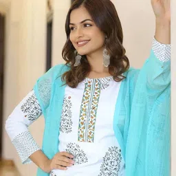 SZN Women Ethnic Motifs Printed Regular Kurta with Trousers & With Dupatta image 2