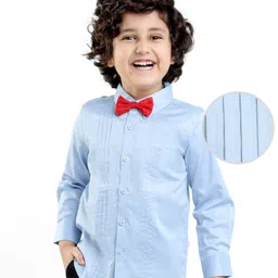 Mark & Mia Full Sleeves Party Shirt With Bow and Pleat Detailing Solid - Blue-picture-16