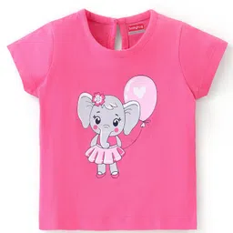 Babyhug 100% Cotton Knit Half Sleeves T-Shirt with Elephant Graphic Print - Pink-picture-17