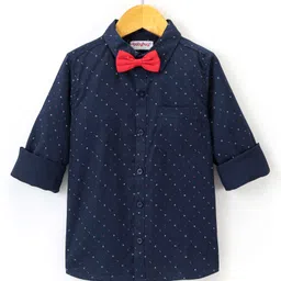 Babyhug Full Sleeves Party Wear Shirt with Bow Dash Design Print - Navy Blue-picture-25