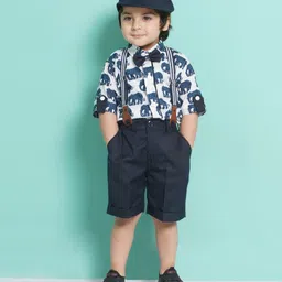 AJ Dezines Half Sleeves Elephant Motif Printed Shirt With Striped Suspender 5 Piece Party Set - Navy Blue-picture-20