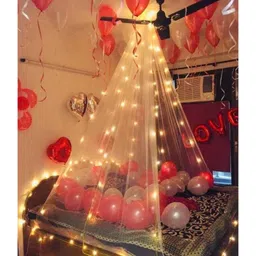 Bubble Trouble Traditional Backdrop Decoration Cloth -5Pcs White Net Curtain for Decoration with Lights | Backdrop for Pooja Decoration | Net Curtains for Decoration Birthday, Anniversary, Wedding, Pooja-picture-12