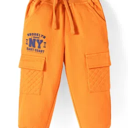 Babyhug Terry Knit Full Length Lounge Pant with Cargo Pocket & Text Print - Orange-picture-24