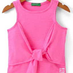 UCB Cotton Knit Sleeveless Solid Color Top Tie Knot Design - Neon Pink-image-63