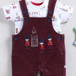Wonderchild British Guards Embroidered Romper With Half Sleeves Tee - White & Maroon-picture-16