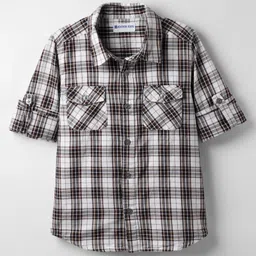 kookie kids india Kookie Kids Cotton Woven Full Sleeves Checks Shirt - White & Black-picture-19