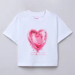 Taffykids 100% Cotton Half Sleeves Heart Printed Tee - White & Pink-picture-19