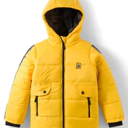 Pine Kids Woven Full Sleeves Hooded Solid Padded Jacket - Yellow-picture-17