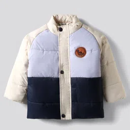 Bonfino Woven Full Raglan Sleeves High Neck Quilted Padded Jacket with Dino Patch Detailing - Blue & Cream-picture-35