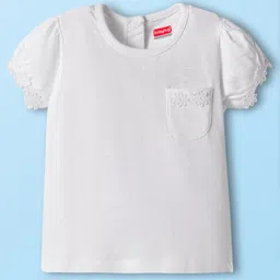 Babyhug 100% Cotton Knit Half Sleeves Solid Color Top - White-picture-10