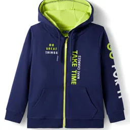Pine Kids Cotton Knit Full Sleeves Hooded Sweatjacket With Text Print & Kangaroo Pockets - Navy Blue-picture-27