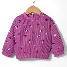 Little Kangaroos Fleece Knit Full Sleeves Sweatshirt with Sequin Detailing - Purple-picture-12
