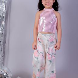 LIL DRAMA Girls Sequin Embellished Sleeveless Top With Palazzos-picture-18