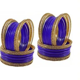 Adiba Fashion Factory Set Of 40 Blue Glass Artificial Stones & Beads Bangle-picture-20