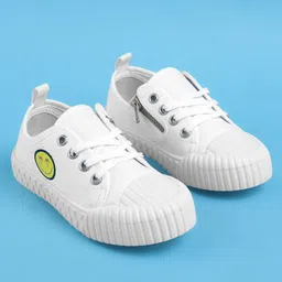 Pine Kids Lace Ups Casual Shoes With Smile Print - White image 2