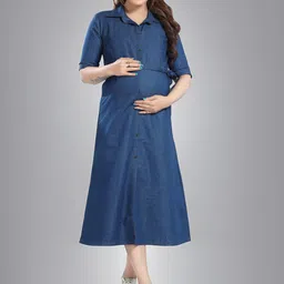 MomsBae Maternity Denim Shirt Midi Dress-picture-13