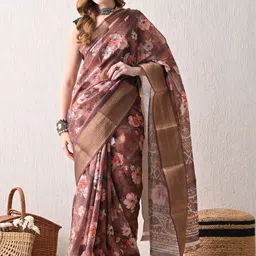 Moda Rapido Women Floral Printed Woven Design Border Saree With An Unstitched Blouse Piece-picture-37