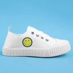 Pine Kids Lace Ups Casual Shoes With Smile Print - White image 4