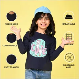 NUSYL Cotton Knit Full Sleeves Cute Text Printed Tee - Navy Blue image 5