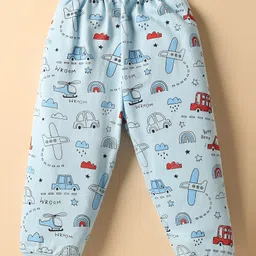 Mini Donuts Sinker Knit Full Sleeves Co-ord Night Suit with Vehicle Print - Light Blue image 5