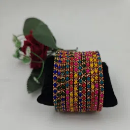 Navika Fancy Glass Bangles Set Of 12 Artificial Stone Studded Bangles-picture-10