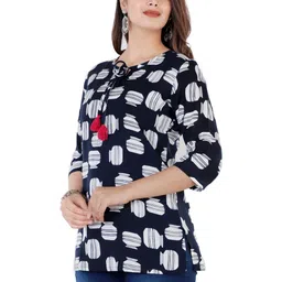 CORSICA Women Blue & White Printed Round Neck Cotton Top-image-85