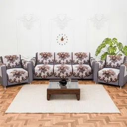 Myntra Elegant Homes White & Brown Cotton Sofa Cover With Arms-image-35