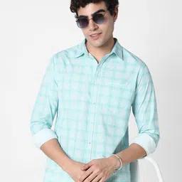 R&B Checked Spread Collar Long Sleeves Cotton Opaque Shirt-picture-22