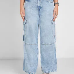SF JEANS by Pantaloons Women Flared High-Rise Acid Wash Cargo Style Jeans-image-15