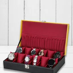 ZENWOOD Black And Yellow 12 Slots Watch Organiser Box-picture-36