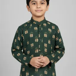 Sangria Boys Printed Cotton Mandarin Collar Straight Kurta Set image 3
