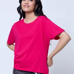 LoveDky Round Neck Drop-Shoulder Sleeves Cotton Boxy T-shirt image 4