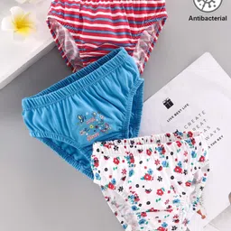 Babyhug 100% Cotton Antibacterial Panties Floral Print Pack of 3 - Blue White-picture-12