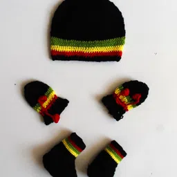 Woonie Handmade Cap With Mitten And Booties Set - Black-image-52
