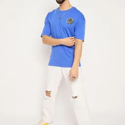 Mast & Harbour Men Typography Printed Pure Cotton Applique T-shirt image 4