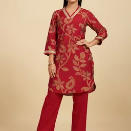 Komarri U Printed Pure Cotton Long Sleeves Printed V-Neck Tunic With Trouser-picture-10