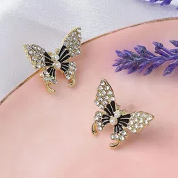 Lady Raiment Gold Plated Artificial Stones Studded And Beaded Butterfly Shaped Studs image 3