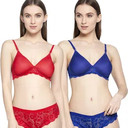samvar Women Red,Blue Cotton Blend Bra Panty Set for Lingerie Set Undergarments Pack of 2-picture-24
