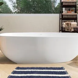 Dolce Casa Blue & White Striped Pure Cotton Chenille 100GSM Soft Water Absorbing Bath Rug-image-25