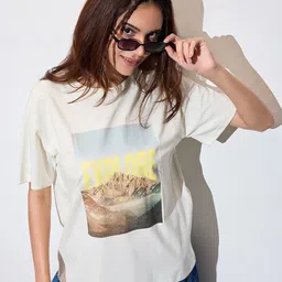 The Roadster Lifestyle Co. Women Graphic Printed Round Neck Cotton Oversized T-shirt-picture-30