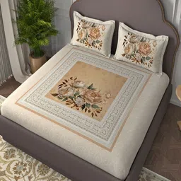 Bedirah Living Cream-Coloured Floral King Bedsheet with 2 Pillow Covers-picture-28