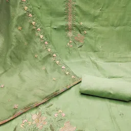 SAINOOR Floral Embroidered Pure Cotton Semi-Stitched Roman Pure Cotton Dress Material image 2